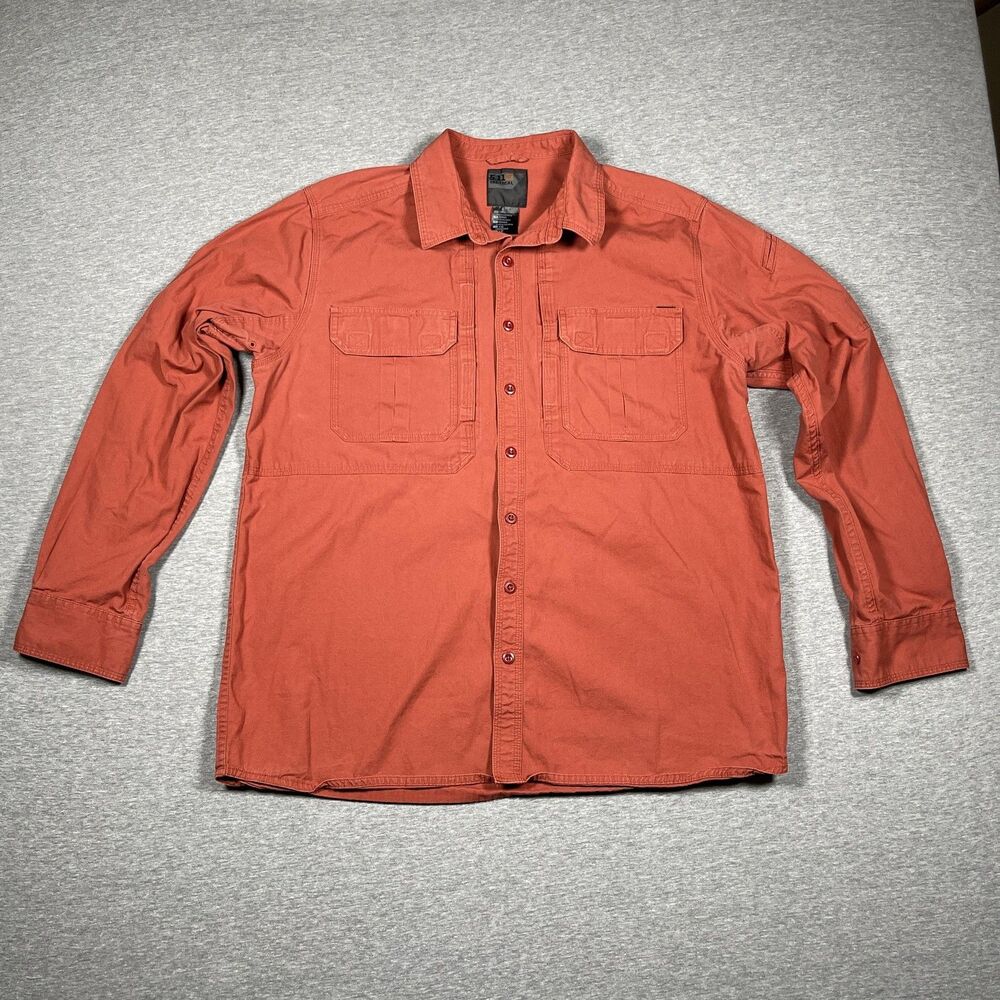 5.11 Tactical Button-Up Shirt Mens L Orange Twill Long Sleeve Workwear